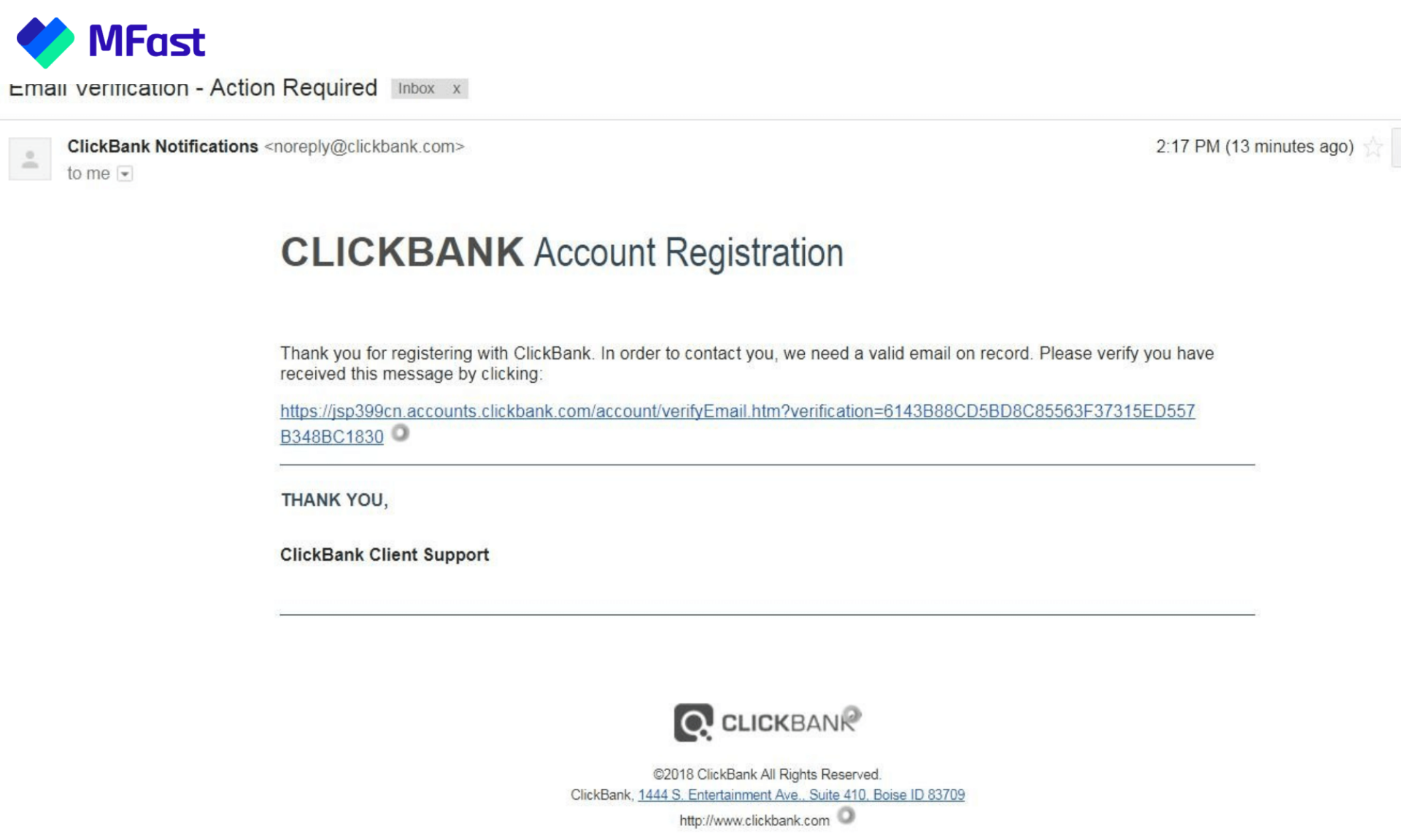 Kích hoạt tài khoản Clickbank qua email